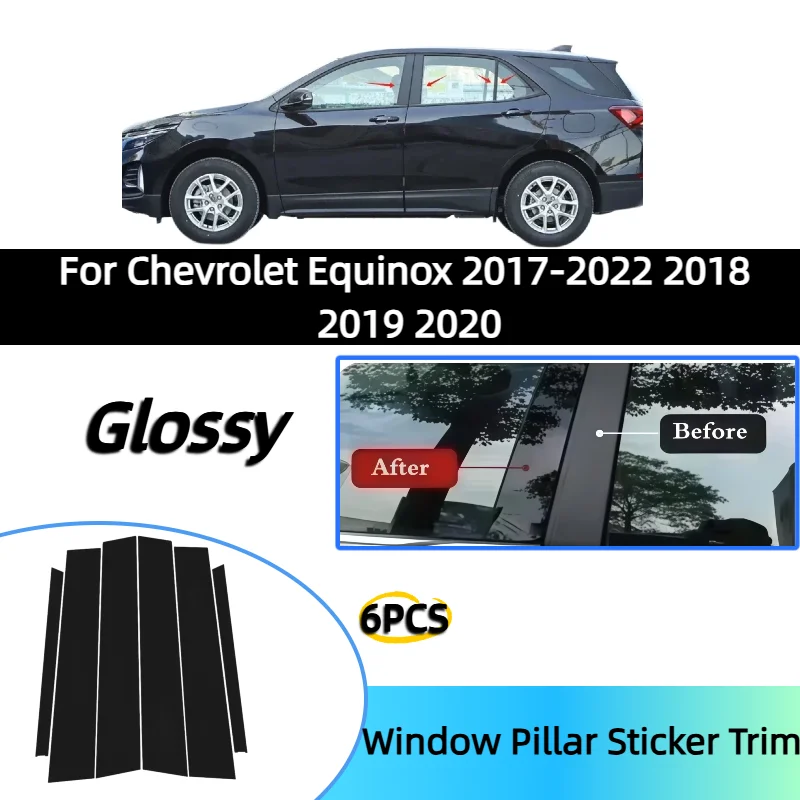 

6Pcs Car Door Window Pillar Center Post Trim Stickers For Chevrolet Equinox 2017-2022 2018 2019 2020 Auto Styling Accessories