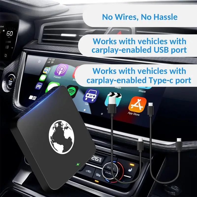 Wireless Vehicle System Box Dongle Wired Auto Connect For Phone To Wireless With Car Plays-enabled USB Port And Type-c Port