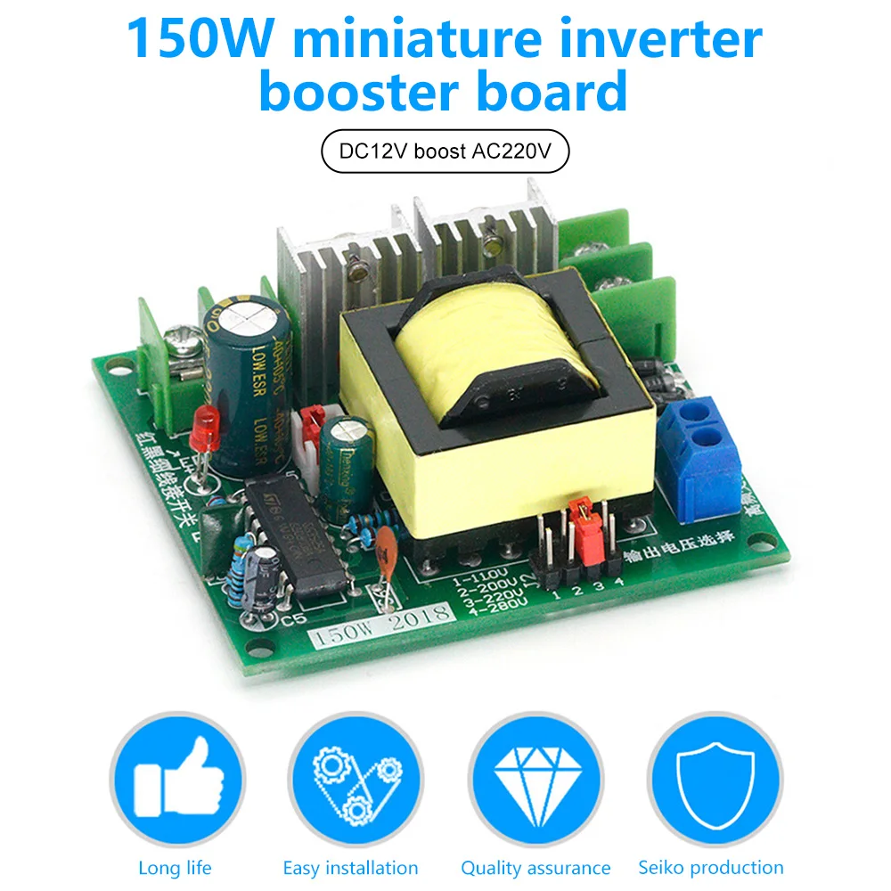 150W Wechselrichter DC12V zu AC 110V 220V Hochleistungs-Haushaltsbatterie-Wechselrichter-Konverter Boost-Board-Modul 27KHZ