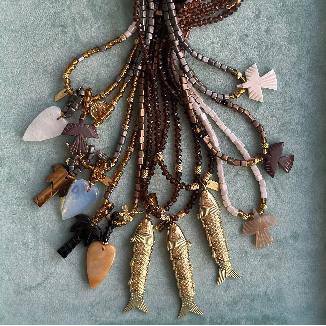 Bohemia Gems Stone Heart Pendant Necklace Women Glass Beaded Sweater Necklace Boho Jewelry Femme Wholesale