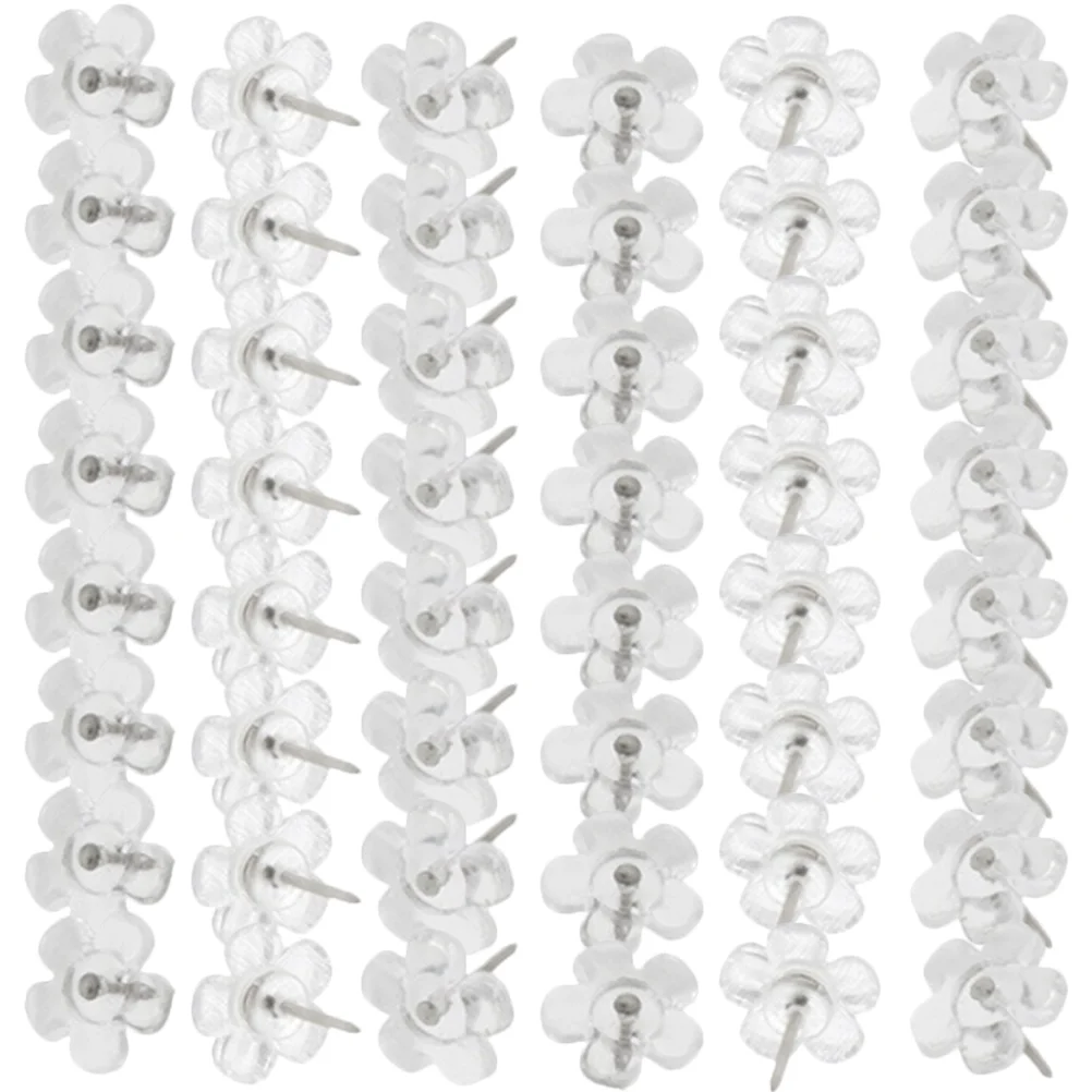 100 Pcs Transparent Flower Pushpin Thumbtacks Accessories Daily Use Map Supplies Reusable Delicate Multi Function