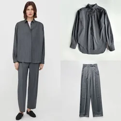 Pinstripe Deep Pleated Wool Shirt, Classic High-Grade Gray Commuter Style Top, Nordic Classic Version, Original 2024