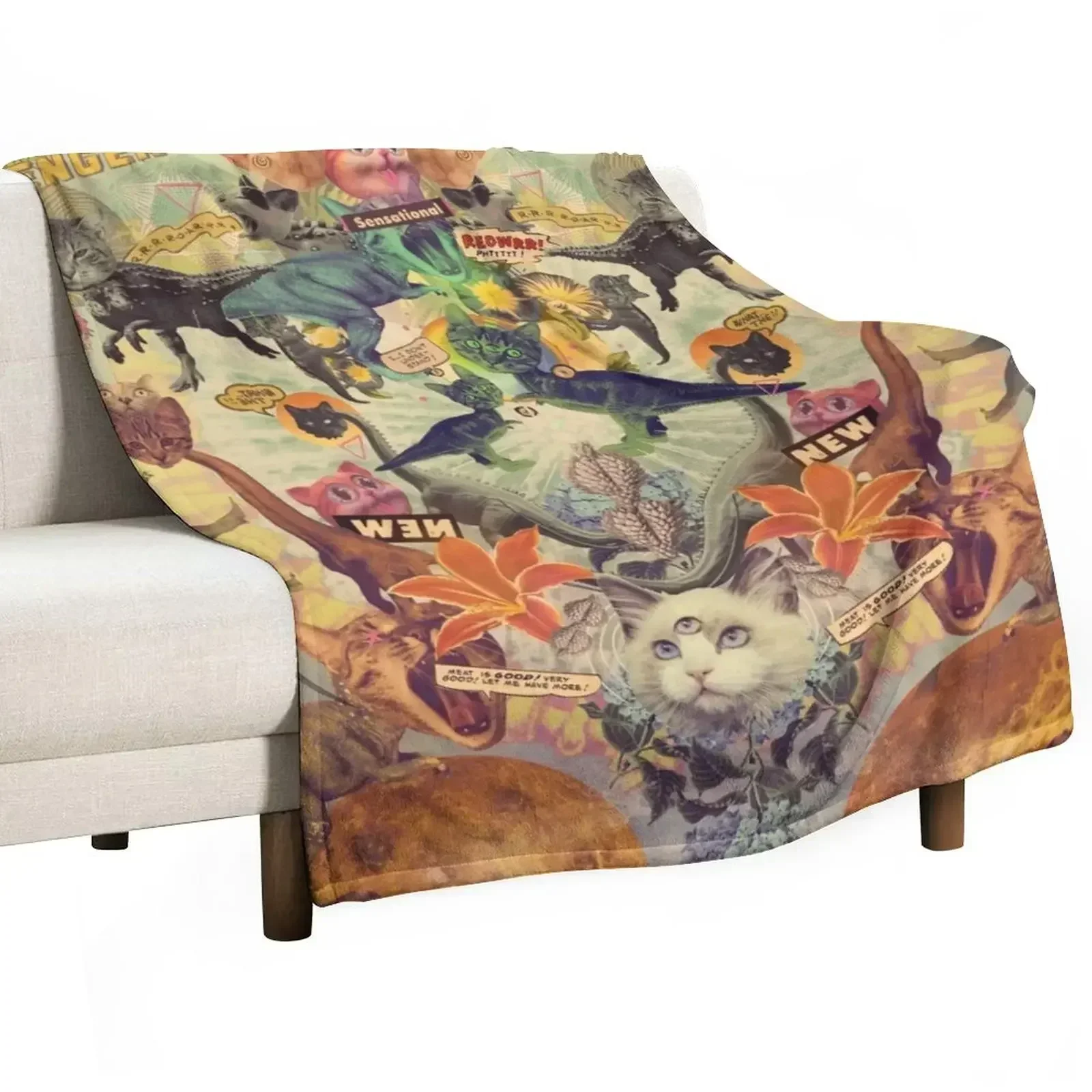 Meowosaurus Throw Blanket Easy Care Comfortable Blanket for Couch