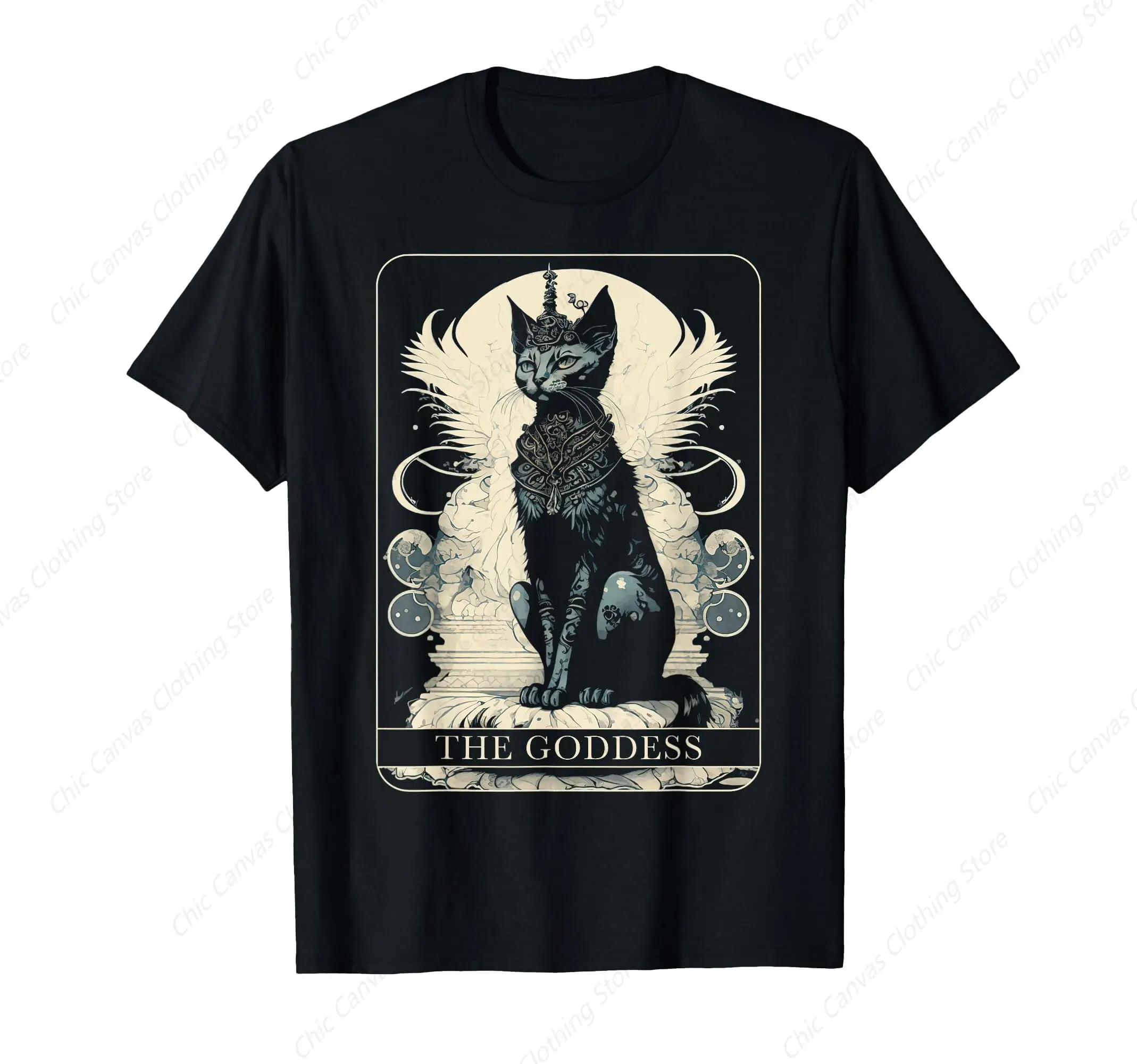 Cat Goddess Black Cat Printed Shirt Lover Tarot Card T-shirt Cool Fashion Pure Cotton Casual T shirt