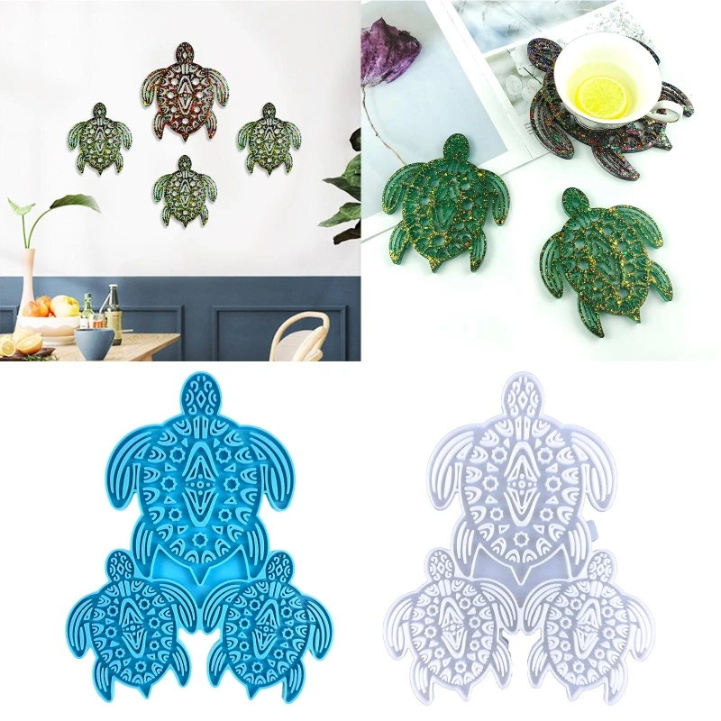 

DIY 3-in-1 Turtle Shape Coaster Storage Tray Mold Handmade Turtle Combination Wall Decoration Ornament Silicone Mould Home Decor