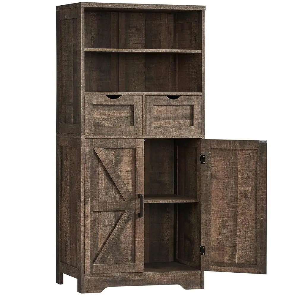 

49.6'' Tall Farmhouse Storage Cabinet With Adjustable Shelf & 2 Drawers, Kitchen Storage Cabinet With 2 Doors, Cupboard For