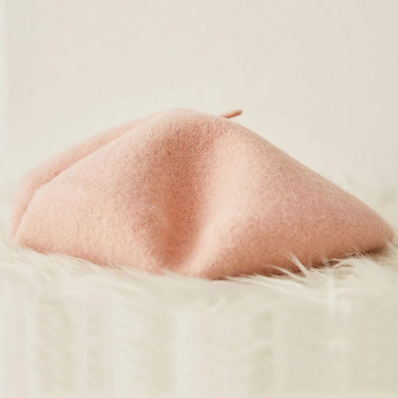 Winter 100%% Wool Black Beret Hat - French Beret -Solid Color Beret Cap for Women Girls Spring Autumn
