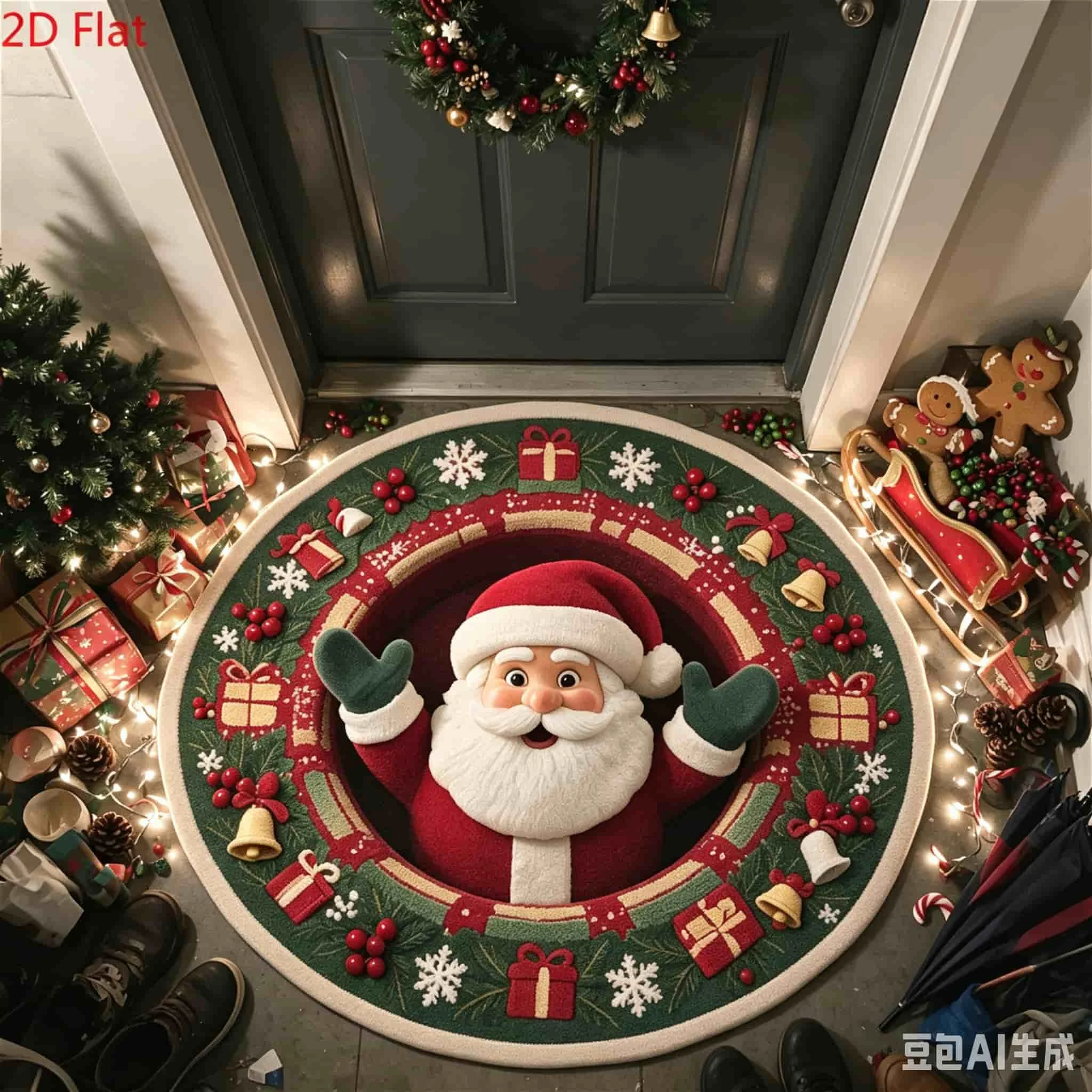 Snowflake Round Carpet 3D Illusion Spiral Village Waterfall Pine Bedroom Bedside Patio Festive Home Decor Area Rugs Mat