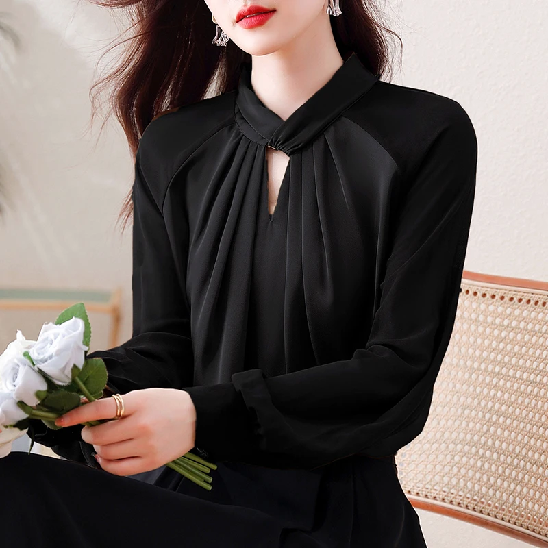 Chiffon Solid Women\'s Shirts Loose Office Lady Blouses Spring/Summer Clothing Hollow Out Fashion Full Women Tops