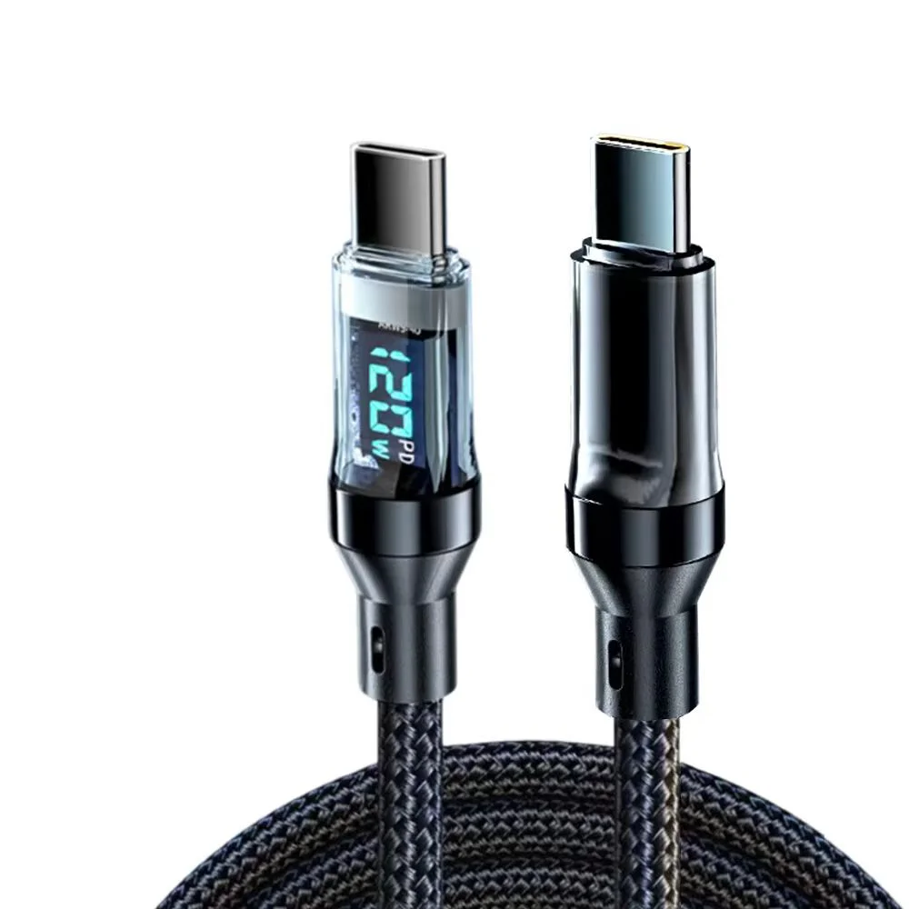 NNBILI 120W A-C 및 C-C 전화 초고속 충전 케이블(LED 디스플레이 화면 포함), Xiaomi iPhone, Samsung와 호환되지 않음