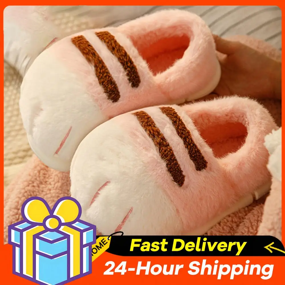 3D Cat Paw Plush Slippers Flat Thermal Slippers Comfortable Furry Paw Couple Slippers Anti Slip Cute Paw Slippers for Men Women