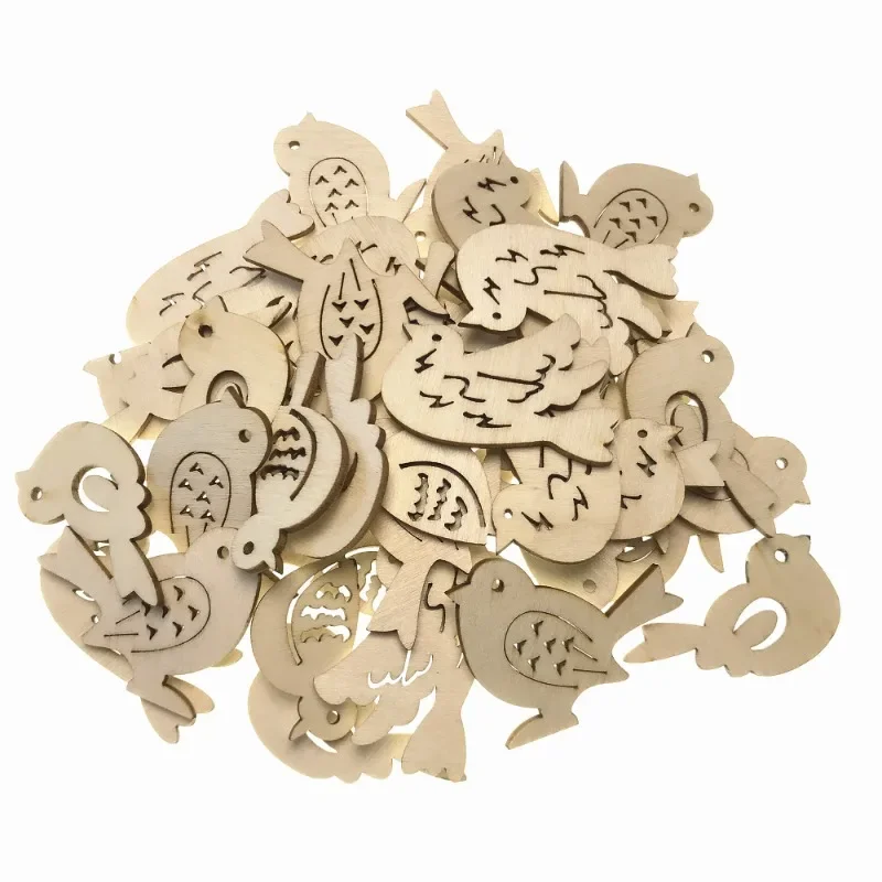

50pcs Wooden Bird Pattern DIY Craft Embellishments Unfinished Wood Slices for Scrapbooking, Handmade Ornaments