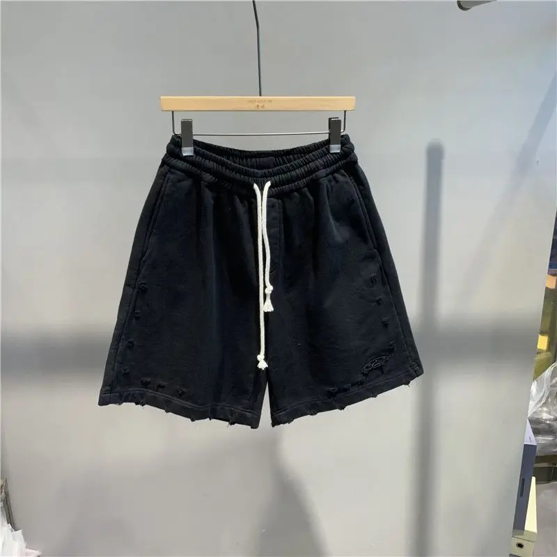 

Summer plus Size Elastic Waist Knitted Five-Quarter Men's Shorts Casual Loose Sporty Polyester Fiber Micro Stretch Shorts