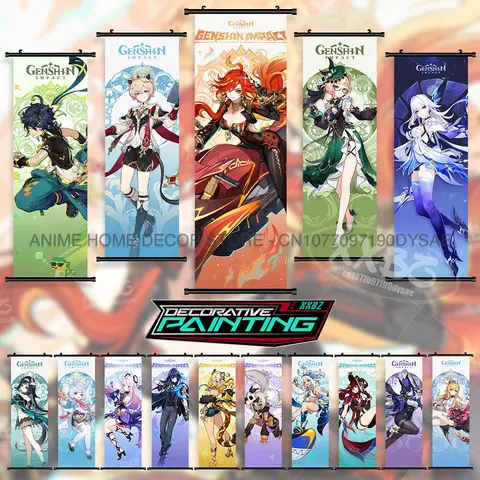 Genshin Impact Anime Poster ARPG Genshin Impact Character Canvas Print Hanging Painting Anime Wall Artwork Scrolls Picture Poster Home Decor For Living Room