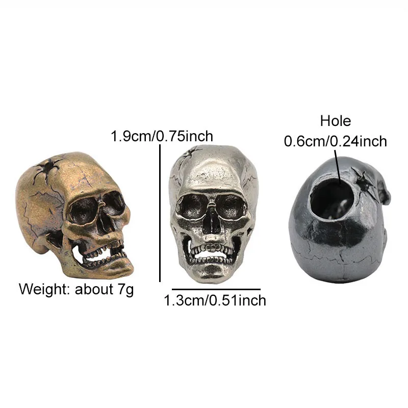 Bullet Hole Skull Skeleton Knife Bead Lanyard Pendant Brass Punk Horror Ghost Head Figurines EDC DIY Paracord Bracelet Accessory - view 5