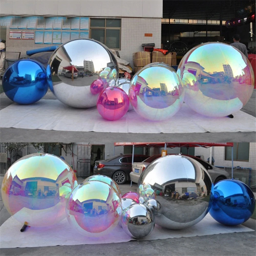 

Inflatable Mirror Ball Hanging Silver Disco Sphere Air-sealed Reflective Balloon for Nightclub Stage Party Decoration