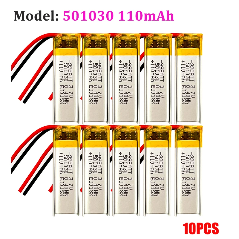 10PCS 501030 110mAh 3.7V Rechargeable Batteries Lithium Polymer Li-lon Battery 601030 501230