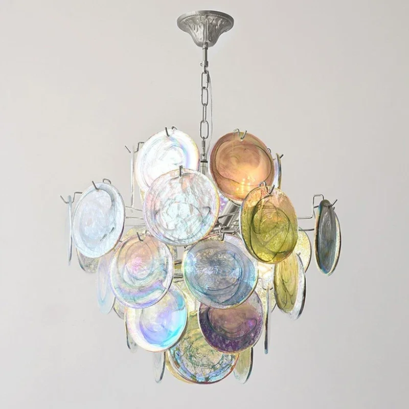 Modern Colorful Glass Chandelier LED French Milky White Crystal Pendant Light for Bedroom Living Room Decoration Hanging Lamp