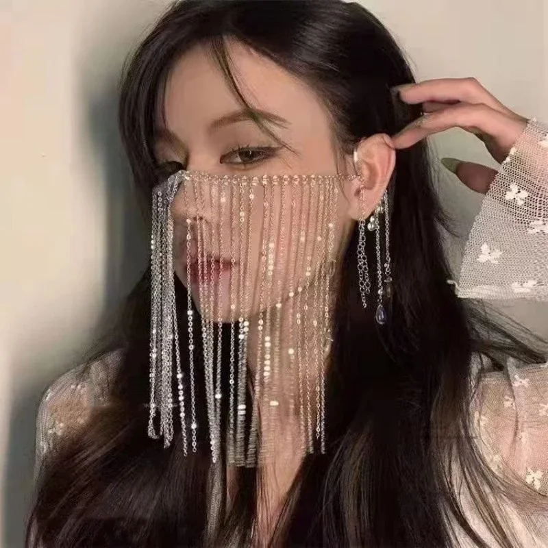 Masque de mascarade à pampilles de luxe, chaîne Sexy, gouttelette d'eau, Cosplay, bijoux pour le visage, couvre-visage, accessoire pour le front