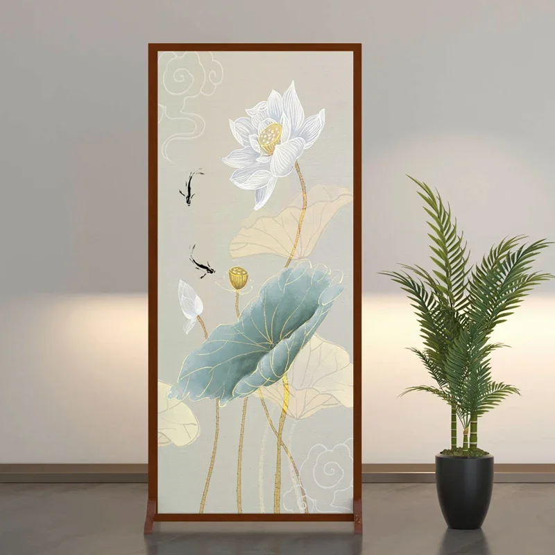 

New Chinese lotus screen partition entrance porch solid wood luxury creative living room door cover entrance bathroom.