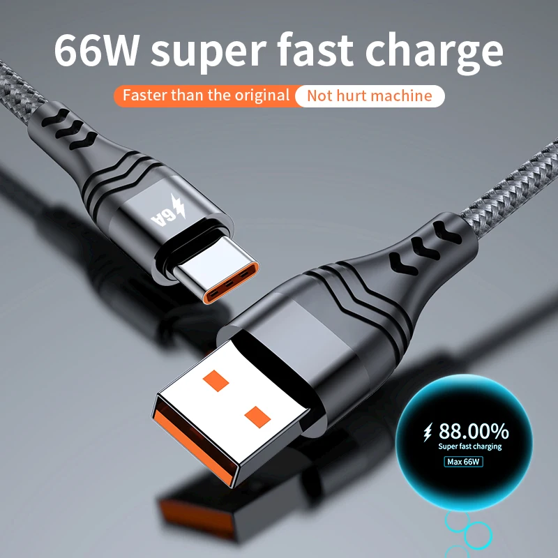 Lovebay 6A 66W USB Type C Cable Super Fast Charging Cord 0.5/1/2/3 M  Cable Data Cord For Huawei P50 Mate 40 Xiaomi Samsung OPPO