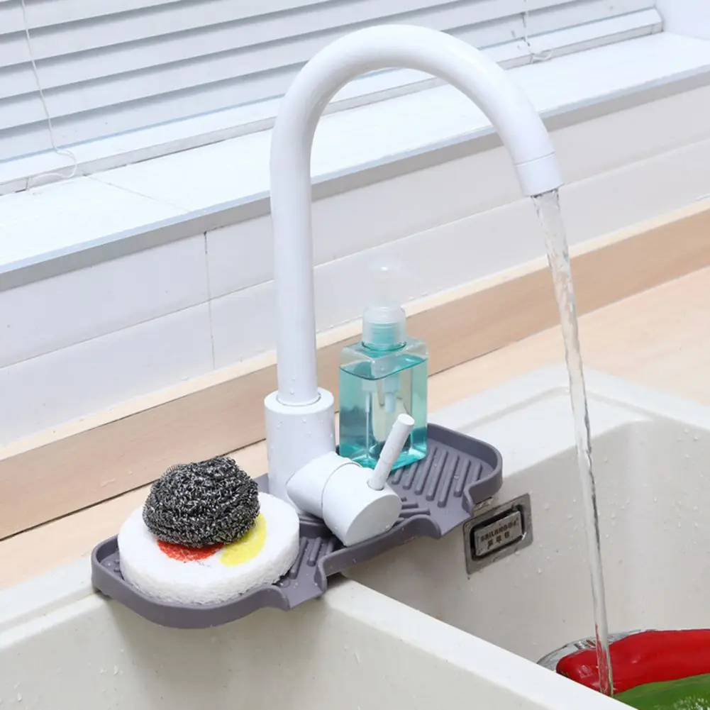 Self Draining Soap Bar Holder Silicone Kitchen Sink Soap Dish Sponge Tray Counter Caddy Organizer for Dish Soap Dispenser