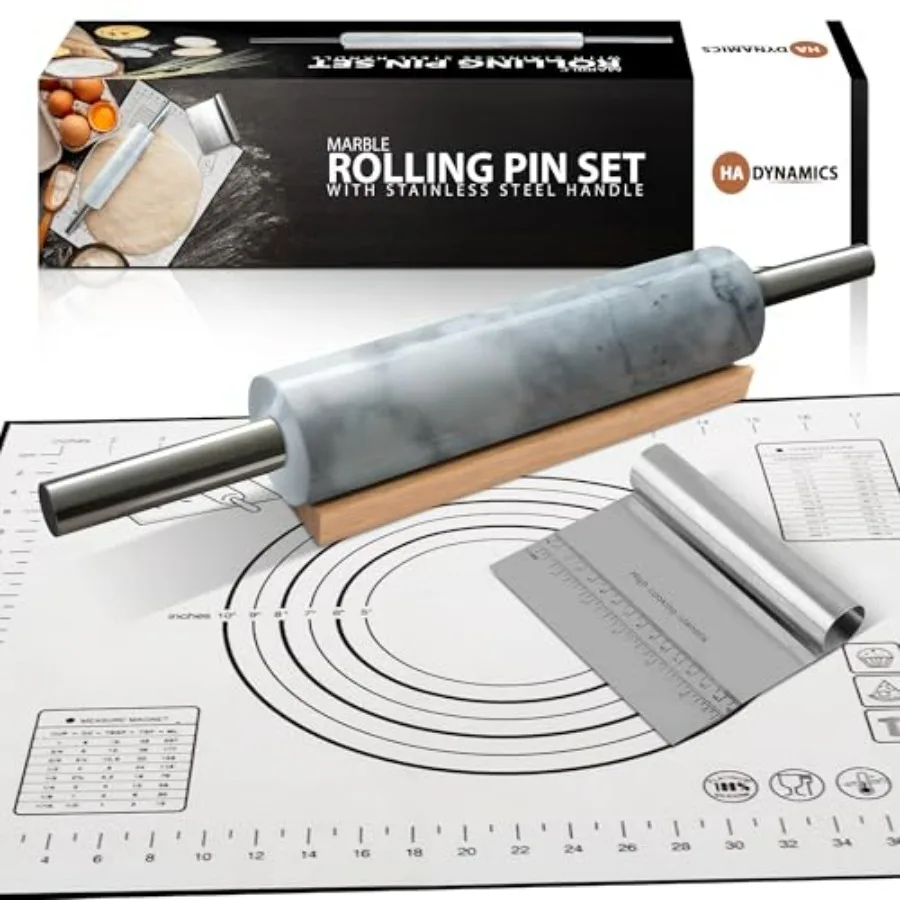 

Профессиональный мраморный скалка для теста - твердый точный валик для теста для пиццы, мраморный скалка для выпечки, включая силиконовую ба