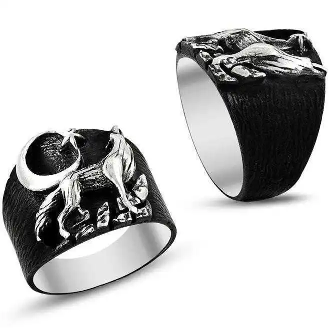 Silver Gray Wolf Pattern Men 'S Ring