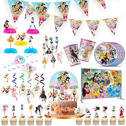 Cartoon Sailor Moon Disposable Decorate Suit Birthday Party Baby Shower Supplies Paper Cup Plate Background Straw Spiral Packing