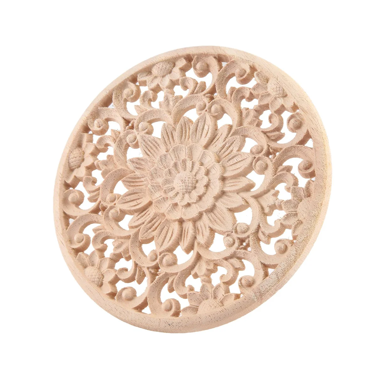 Carved Flower Carving Round Wood Appliques For Furniture Cabinet Unpainted Wooden