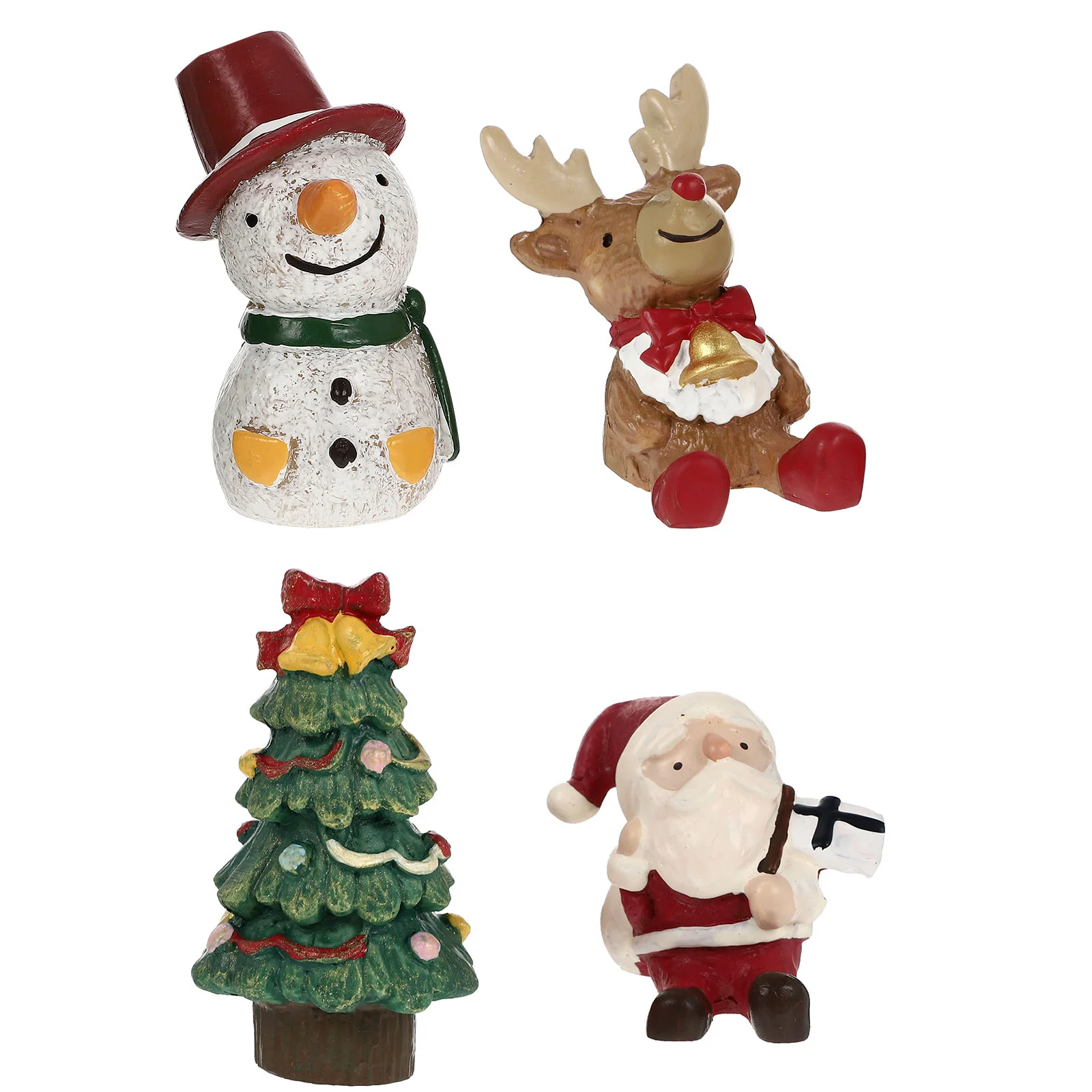 

4 Pcs Christmas Ornaments Reindeer Figurine House Decorations Mini The Gift Resin Tree Snowman Reptile Tank