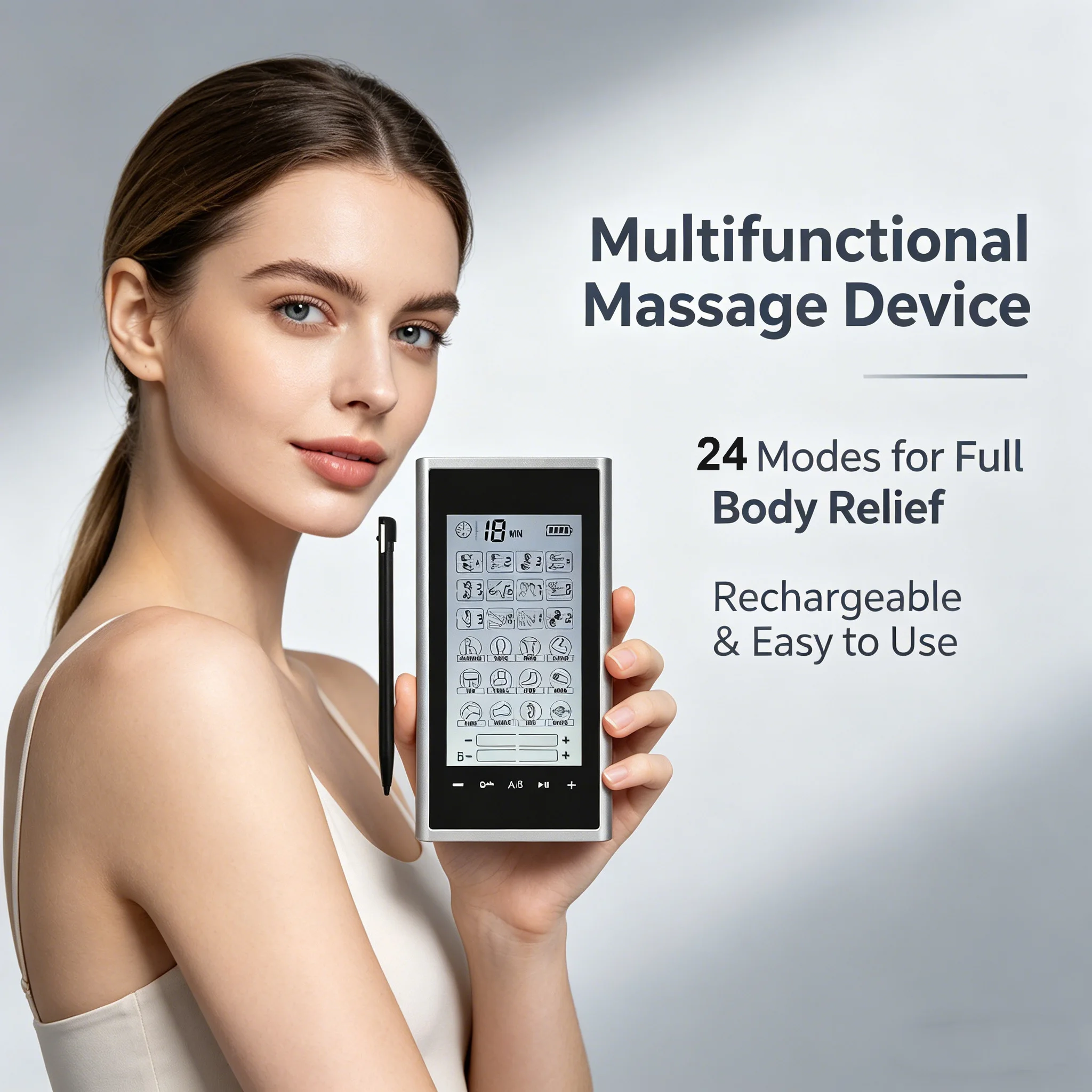 

24 Modes Dual Channel TENS Muscle Stimulator Electric Massager Pain Relief Muscle Recovery Fitness Physiotherapy Body Massage