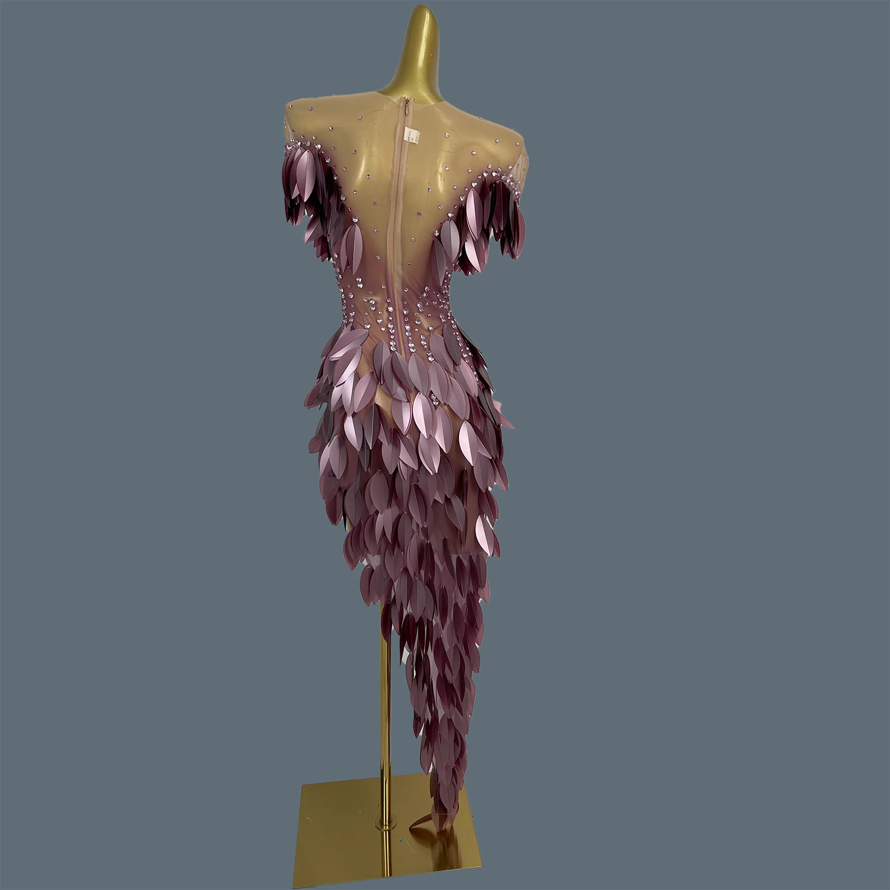 Designer Chic Sparkly Sequins Asymmetrical Dress Sexy See Through Mesh Tight Fitting Birthday Party Dress Show Outfit Chanmian