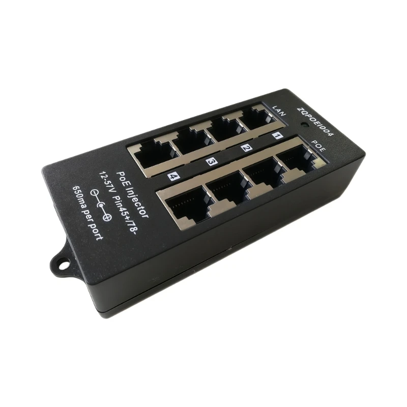  4 Port 10/100Mbps POE Injectors For Camera Networking Phone With 650mA Per Port