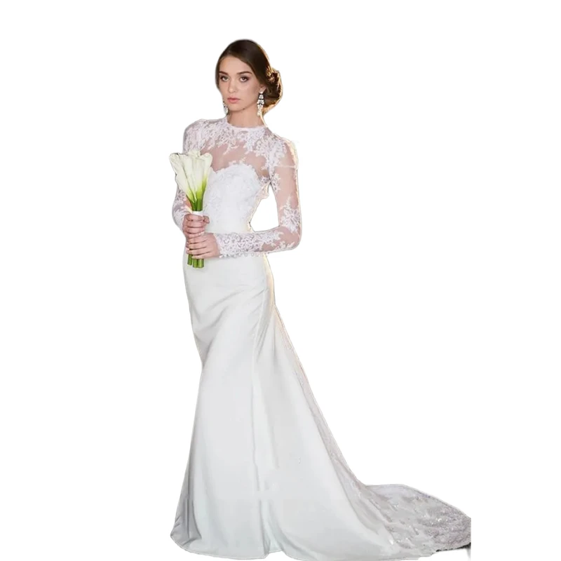 Сексуальные свадебные платья русалки с открытой спиной и длинными рукавами, кружевные аппликации, украшенный вырез, садовые пляжные свадебные платья цвета слоновой кости, Vestidos De Novia