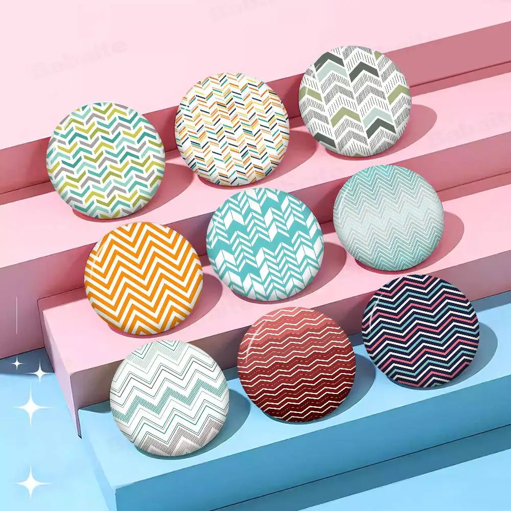 Geometric Zig Zag Wave Round Button Pins Slogan Creative Brooches Backpack Clothes Decoration Fashion Cartoon Jewelry Gifts