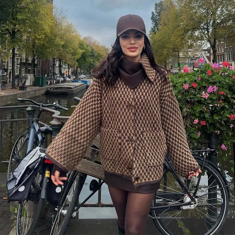 

YENKYE New Women Single Breasted Vintage Oversize Knit Jacket Long Sleeve Lapel Collar With Pockets Autumn Winter Warm Coat