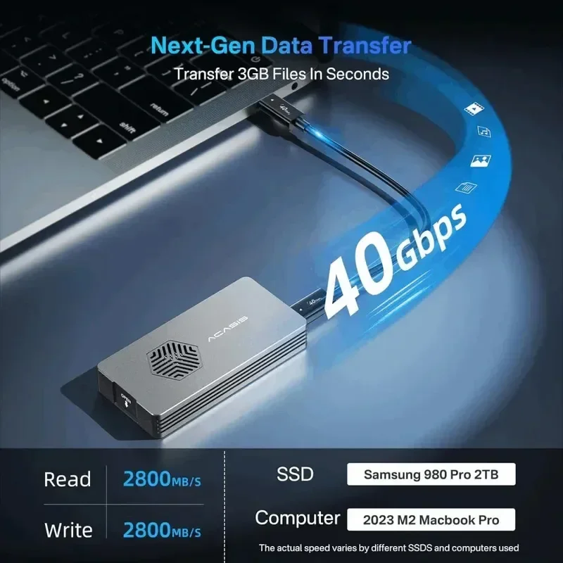 Acasis 40Gbps USB 4 NVMe M.2 SSD Enclosure 8TB Capacity With Cooling Fan JHL7440 Chip For Macbook Pro High Speed Case