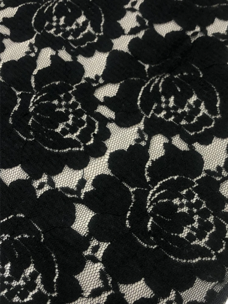 Pure Black Lace Fabric Thin Skirt Shirt Designer Mesh Clothing Designer Apparel Sewing Fabric Cloth for Diy Material