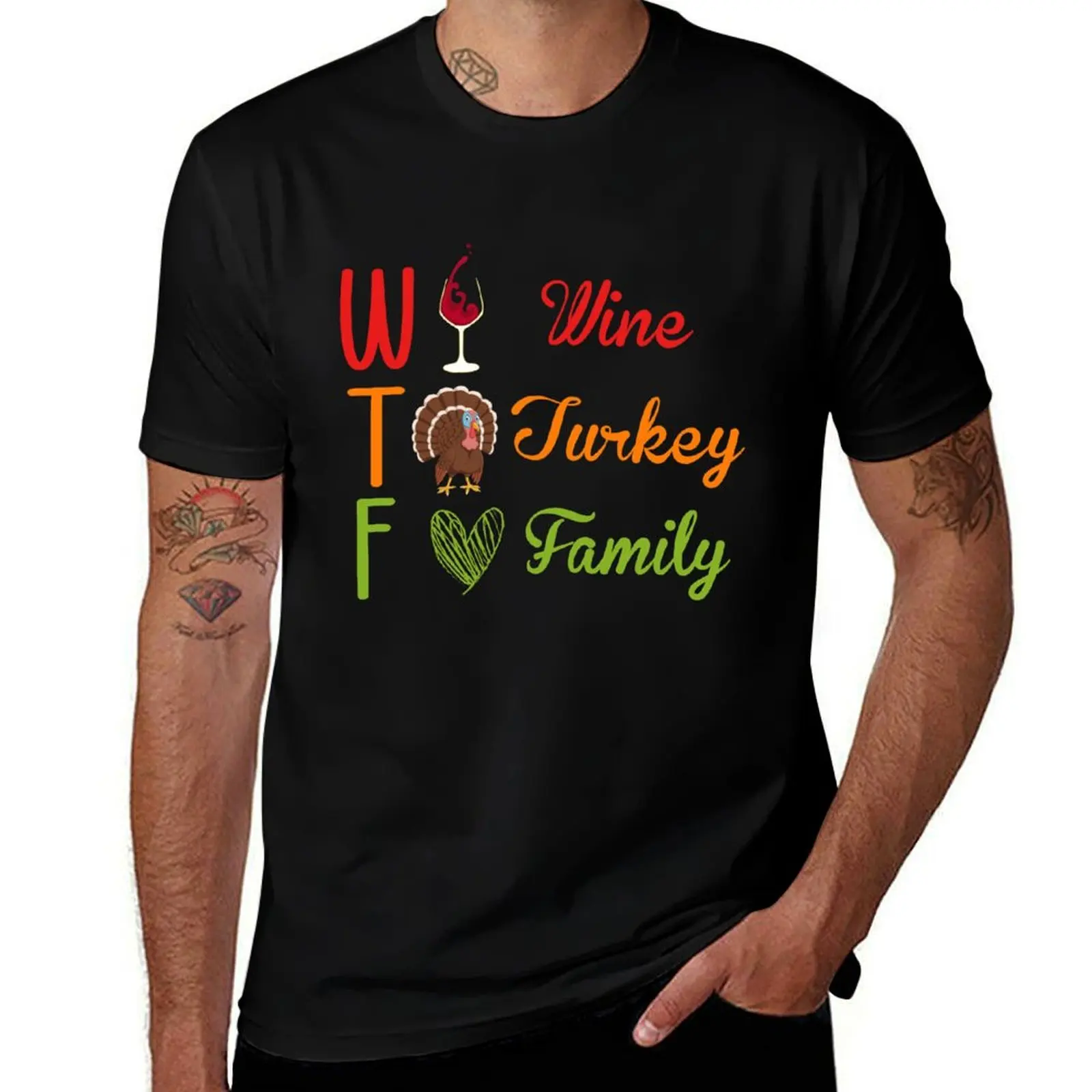 

WTF Wine Turkey Family, Funny Thanksgiving Gift, Funny Turkey Day T-Shirt t shirts for man cotton T-Shirt