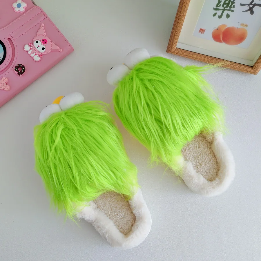 New personality fluffy DIY slippers woman funny bird designer home shoes women\'s novelty fur slides ugly-making cosplay shoes