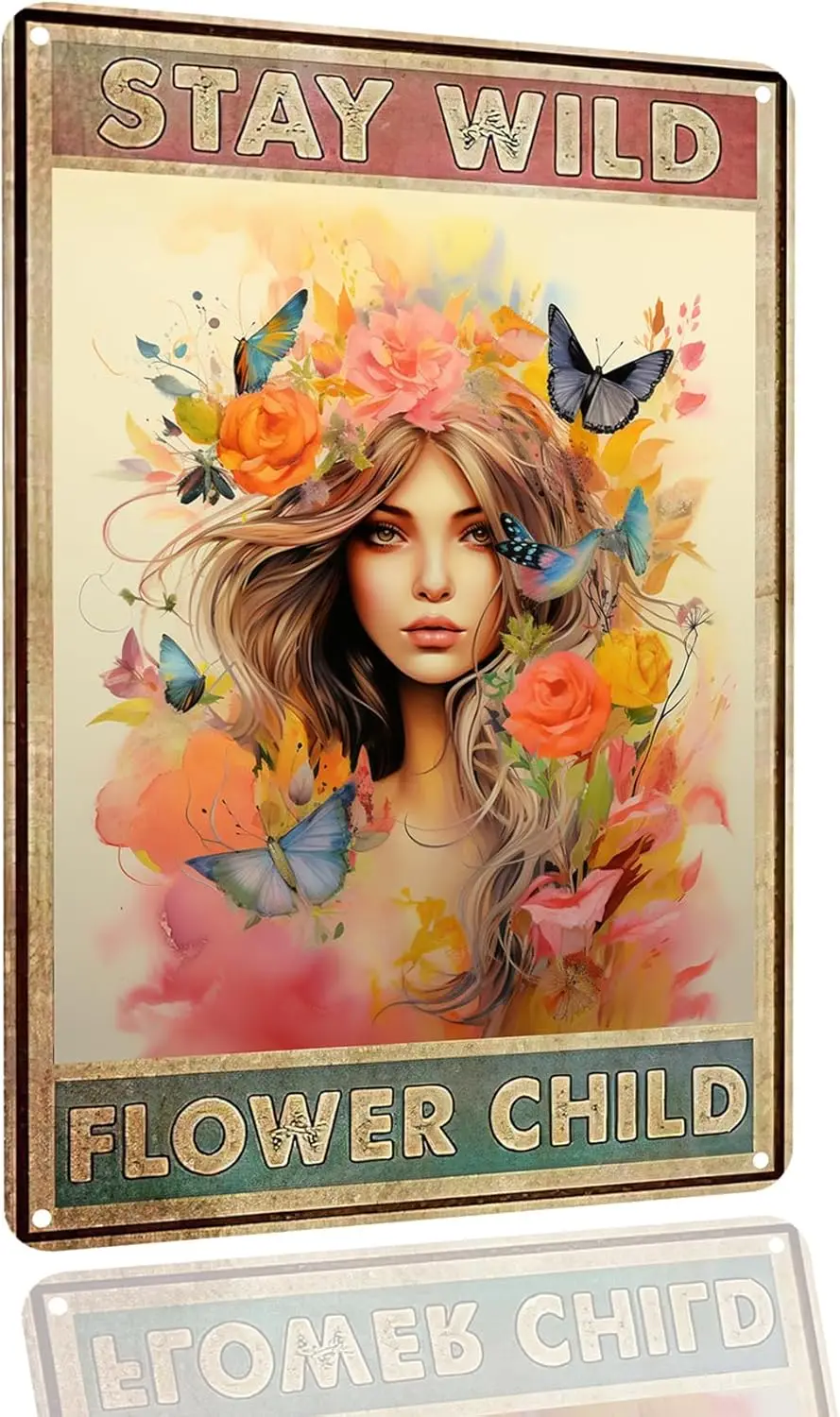 Funny Tin Sign Stay Wild Flower Child Metal Poster Hippie Art Wall Plaque Outdoor Indoor Cafes Bar Pub Garden Home Wall Decor