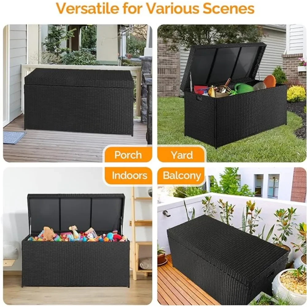 

Плетеная скамейка для хранения обуви, обновленная версия, 132 галлона, уличный ящик для хранения, патио, коробка из ротанга, органайзеры, коробки для спальни