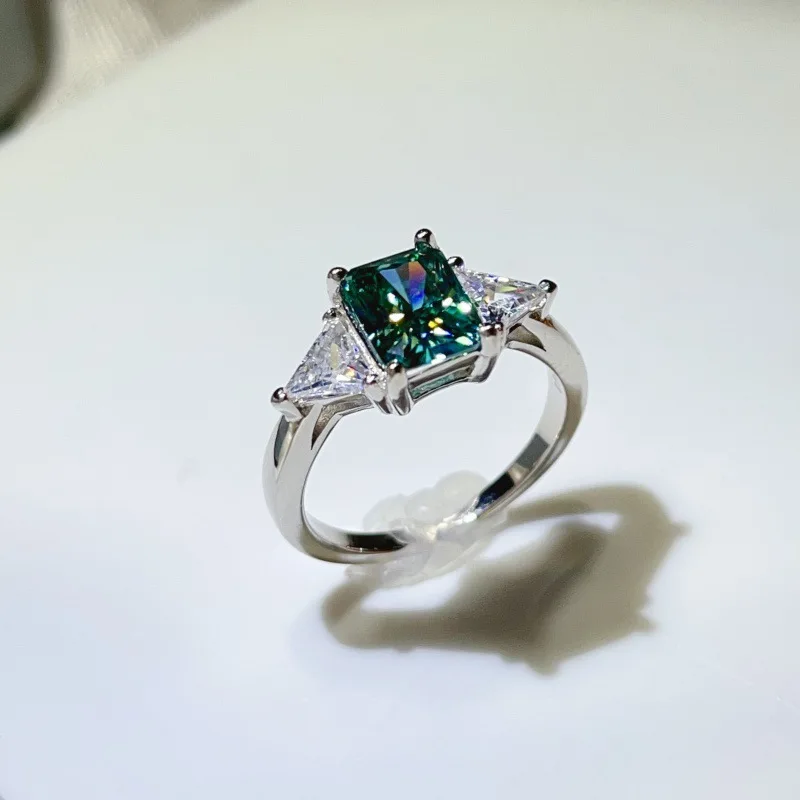 

Luxury Platinum Solid Platinum PT950 Women's Ring Diamond Emeralds Wedding Anniversary Gift