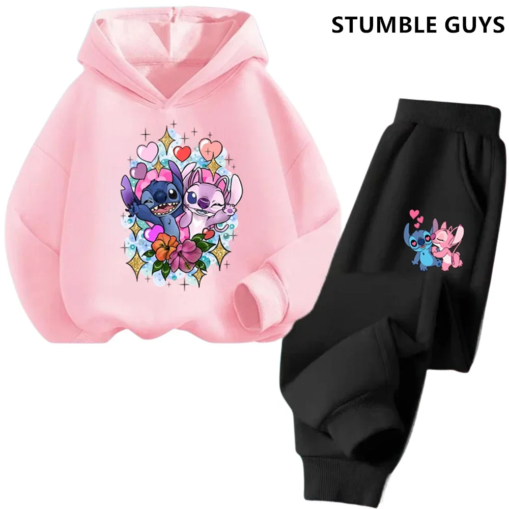 New Stitch Hoodie Set Girls Sweatshirt Autumn And Winter Long Sleeve Harajuku Pullovers Disney Series Stich Casual Hooded Tops