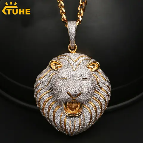 Fashion Animal Lions Men Pendant Necklaces Unisex Hip-hop Copper Cubic Zirconia With Charm Rope Chains