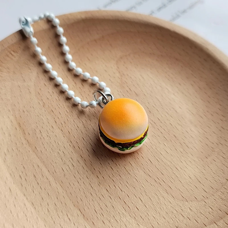 الراتنج هامبورغ الخبز المقلية الدجاج سلاسل المفاتيح حلقة رئيسية الإبداعية مضحك محاكاة الغذاء قلادة حقيبة صندوق حامل السيارة النساء الرجال المجوهرات