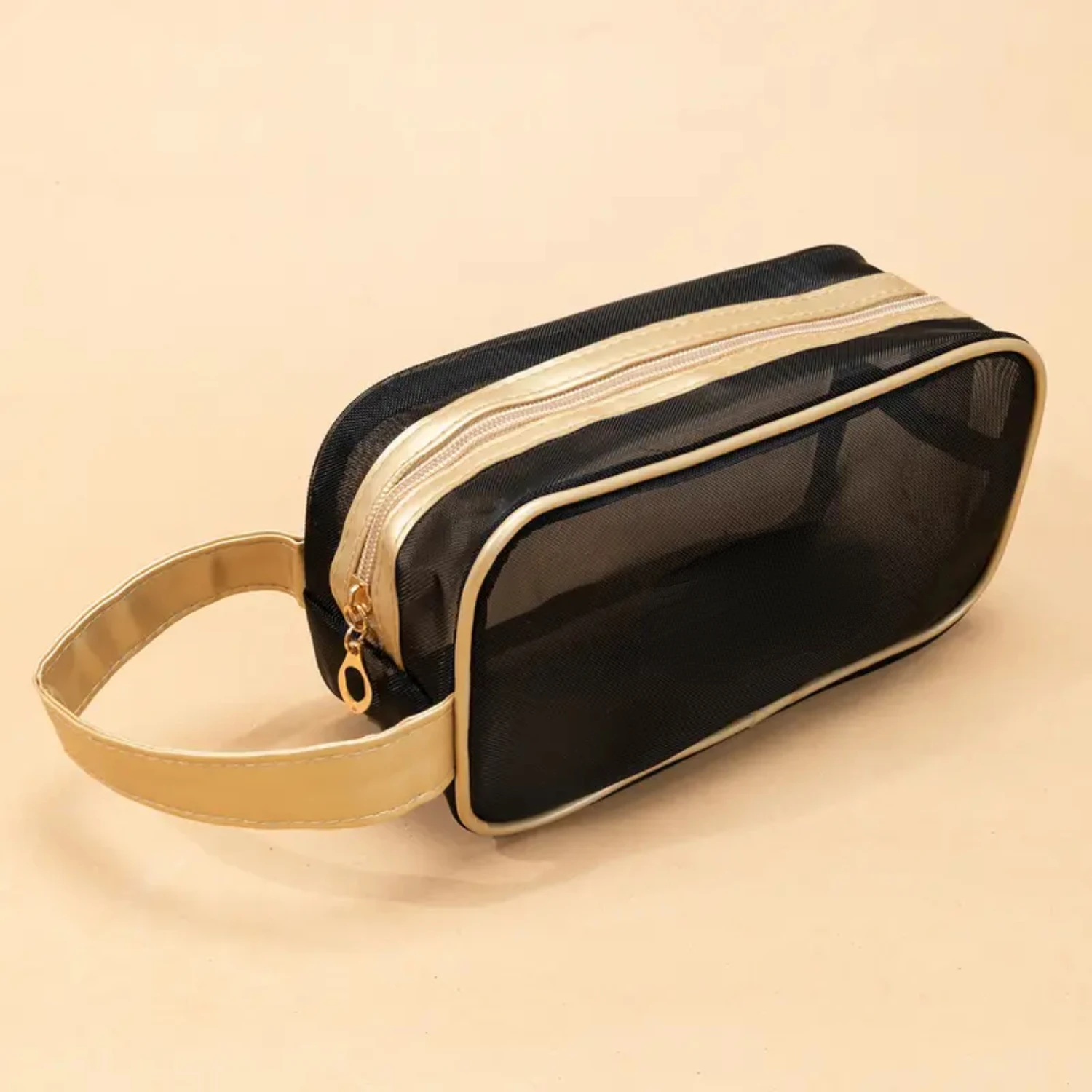 Black Mesh Makeup Bag: Stylish Cosmetic Toiletry Bag for Traveling and Daily Use