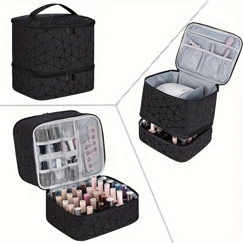 

ABSS-Nail Polish Cosmetic Organizer 30-Bottle Storage Bag Large Capacity Handbag Portable With Handle For Travel