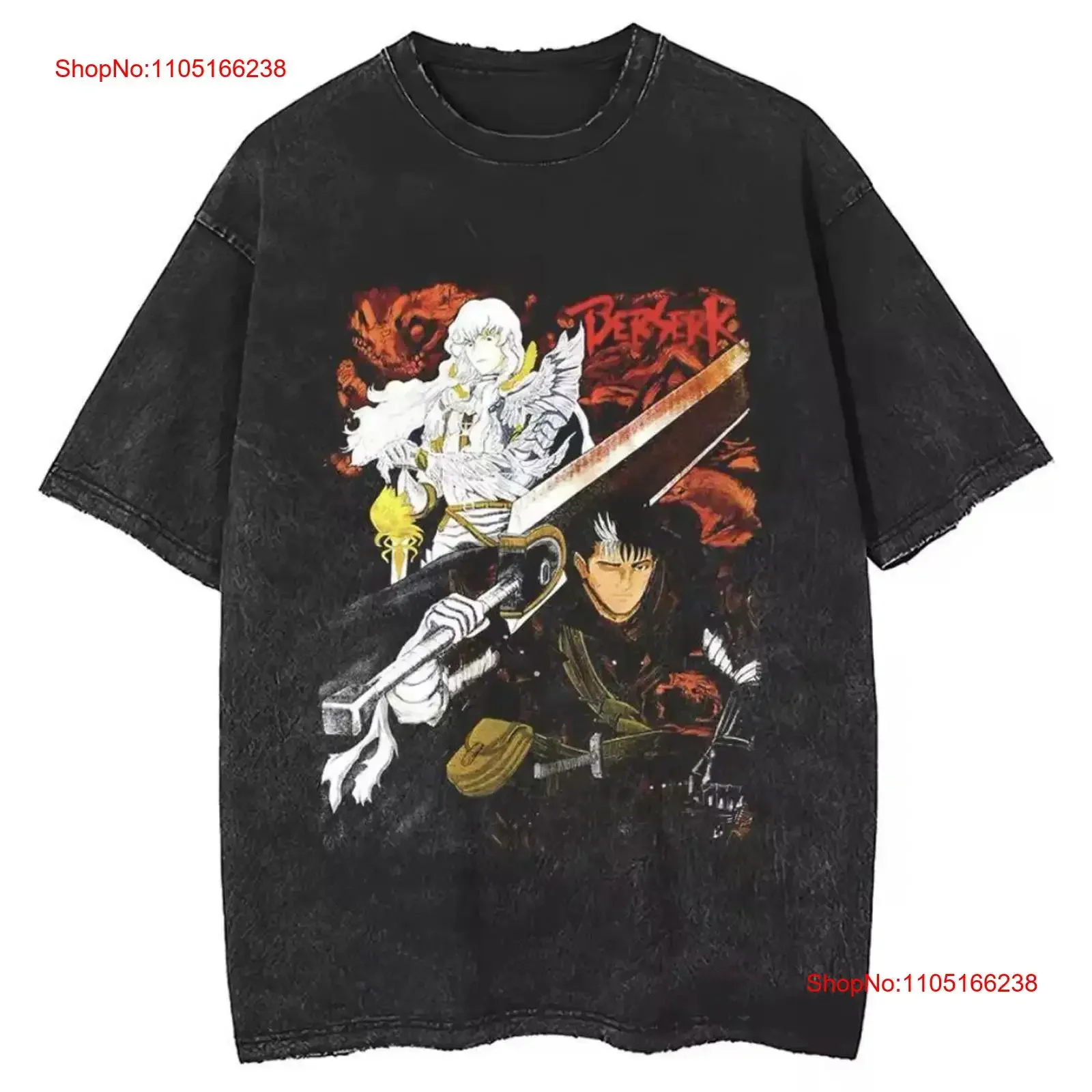 Berserk T shirt Anime Black Size XL Guts Griffith J14147 vintage Washed Comfortable fashion Stylish streetwear Stretched